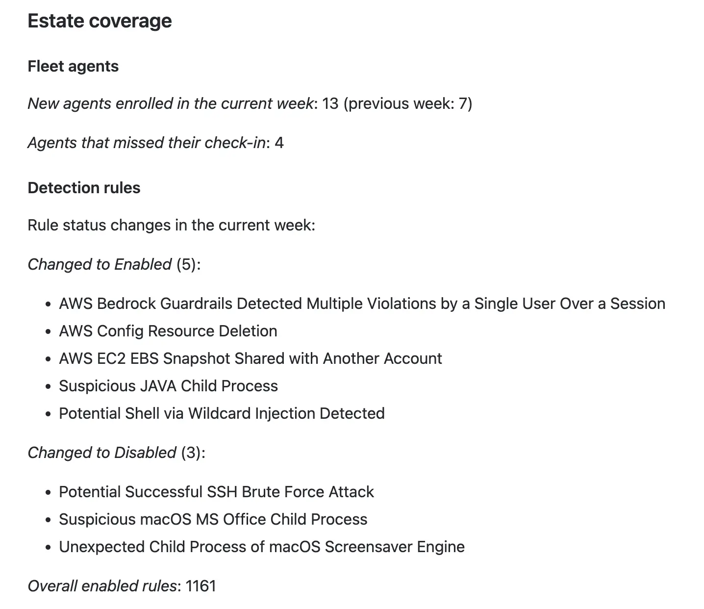 "Estate coverage" section of the report "Estate coverage" section of the report
