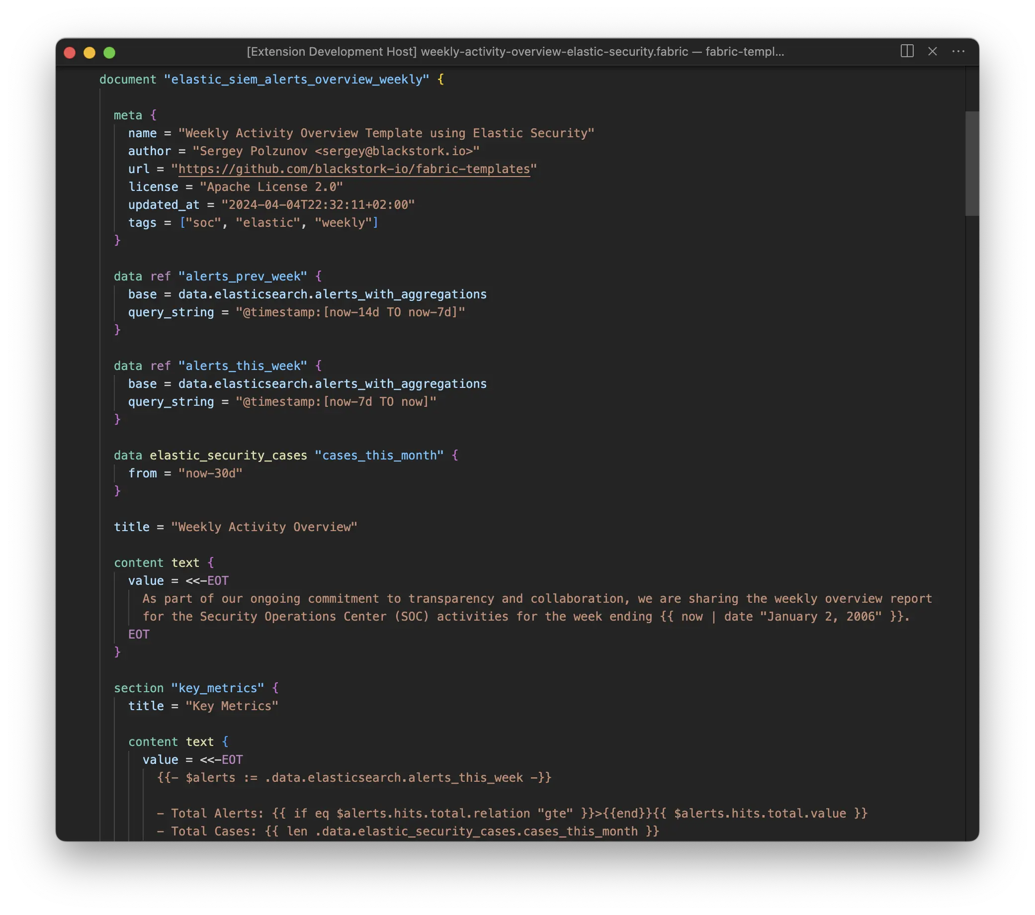 Fabric template code